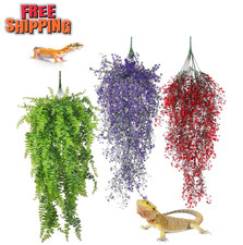 3 Pack Reptile Plants Terrarium Hanging Fake Vines with Suction Cup Artificial