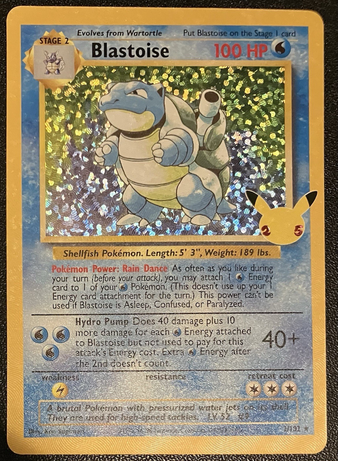 Pokemon TCG Card Blastoise Holo Rare 2/102 Celebrations Classic Collection NM/M