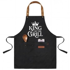 King of The Grill Sign Apron with Pockets for Men, Funny Cooking Baking Barbe...