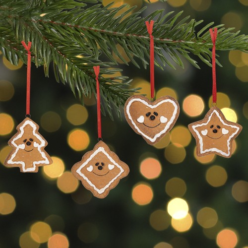 Northlight Juego de 4 Adornos de Navidad Diamante Árbol Estrella Corazón Pan de Jengibre 2.5" - Imagen 2 de 5