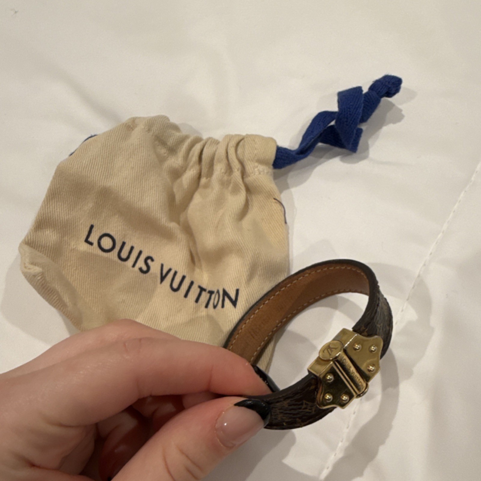 Louis Vuitton Monogram Brown Leather Brass Adjustable Bangle Bracelet Buckle