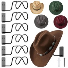 Single Metal Cowboy Hat Organizer, Cowboy Hats Holder for Wall - 6 Pack Rusti...