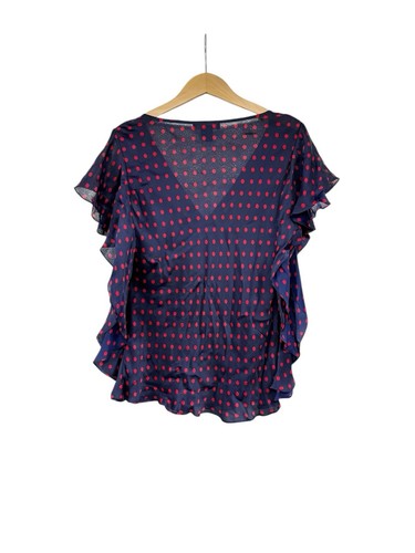 Lauren Ralph Lauren 100% Silk Babydoll Flutter Sleeve Polka Dot Blouse Womens L - Picture 4 of 6