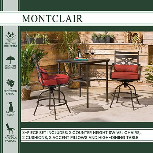 Montclair Outdoor Patio Conversation Set with 3PC Chili Red SWIVEL BAR CHAIRS - Picture 2 of 7