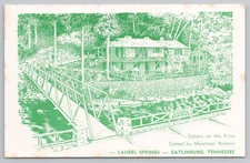 Laurel Springs Lodge Gatlinburg TN Vintage Postcard Cabin River Green Monochrome