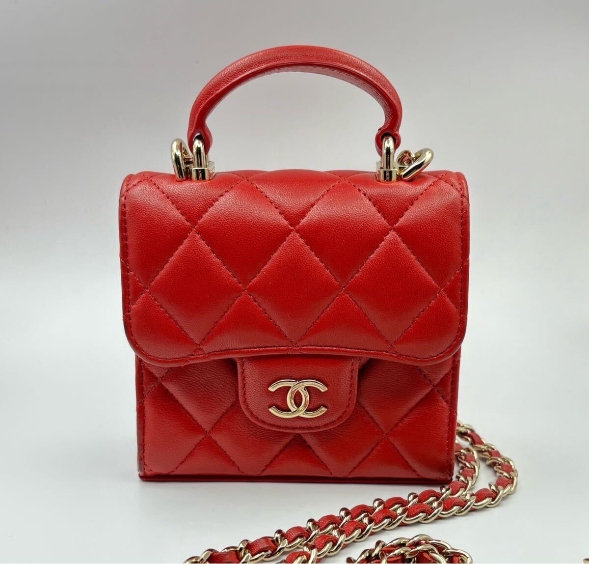 CHANEL Mini Matelass Red Shoulder Bag with Top Handle