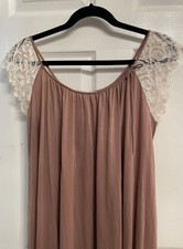 Vtg Miss Elaine Nightgown M Lace Antron Nylon Union Made 1970s Chocolate Mocha