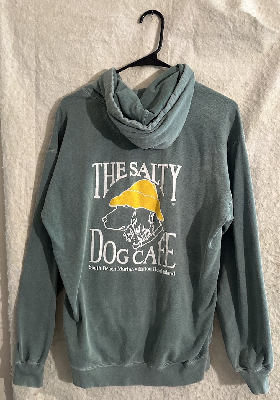 Salty Dog Cafe Hoodie Sweatshirt M Teal Comfort Colors Garment Dye Hilton Head