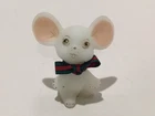 Fenton Art Glass White Satin Glass Christmas Mouse with Red and Green Bow VTG