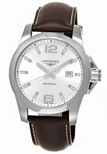 New Longines Conquest 43mm Quartz Brown Leather Band Mens Watch - L3.760.4.76.5