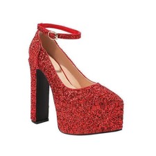 Fashion Women Sequins Buckle Strap Pumps Pointed Toe High Heels Shoes Dress Club
