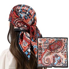 RIIQIICHY Women Head Hair Scarf Like Satin Black/Light Blue/Orange/White/Red