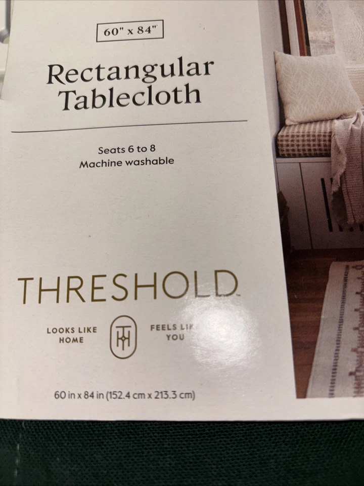 Threshold Forest Green Oblong Tablecloth 60" X 84” Rectangular ￼Cotton/Linen - Image 3 of 4