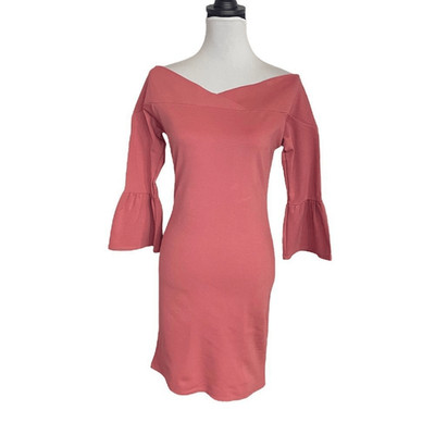 Dusty Rose Off The Shoulder Bell Sleeve Body Con Dress size Large