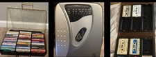 Vintage Music Cassettes Lot: Sony Walkman Player,Holder/Case,  50 Mix Cassettes