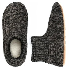 Mens Warm Slipper Socks with Grips, Fuzzy Indoor House 12-13 Cable Knit Black