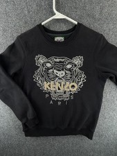 KENZO Sweatshirt Pullover Graphic Print Long Sleeve Medium Black Tiger Fleece