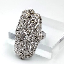 Sterling Silver 925 Cubic Zirconia Art Deco In Style Statement Ring Sz 8
