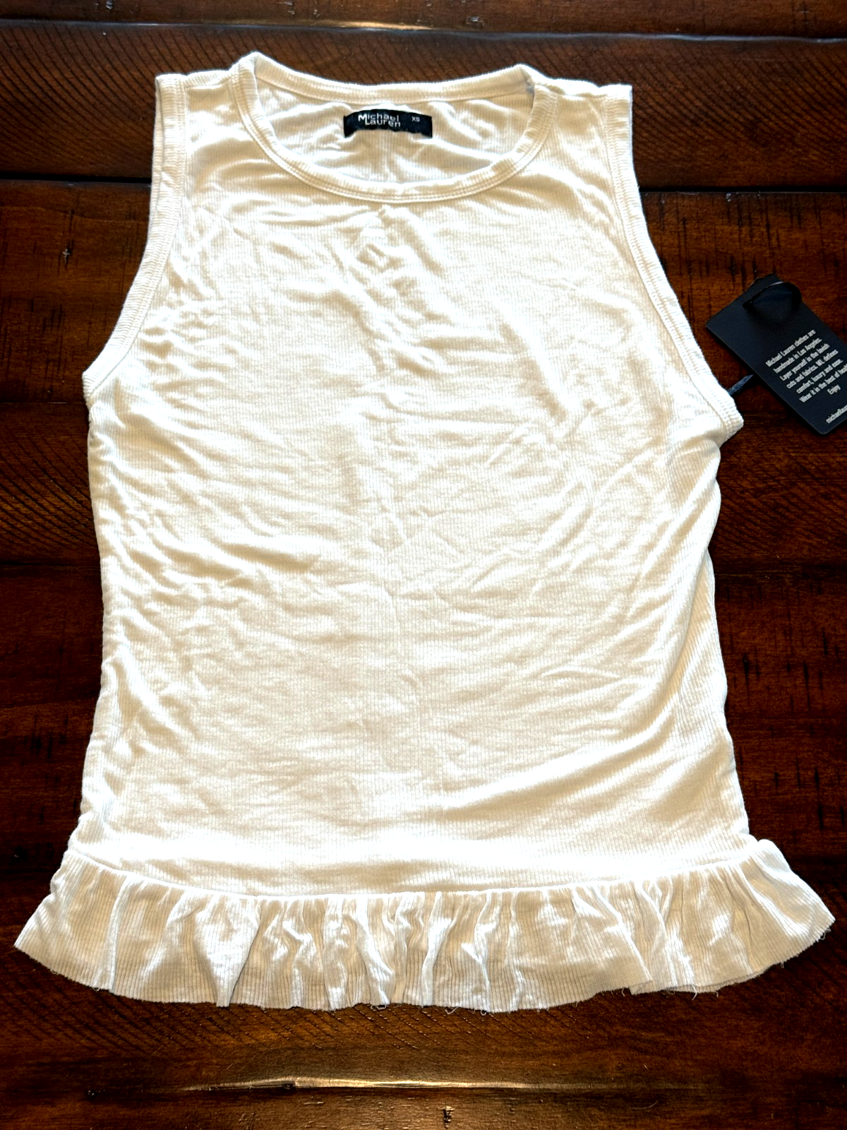 Michael Lauren: Omarion Ruffle Rib Top - White Size XS MSRP $70