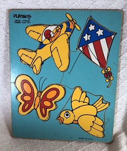 Vintage 1982 Things That Fly Children’s Playskool Wooden Jigsaw Puzzle