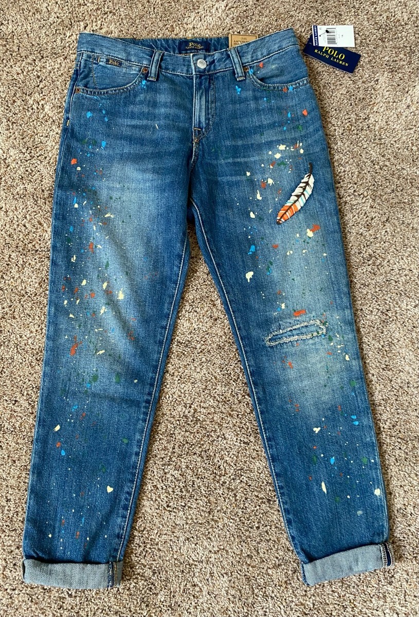 NEW polo ralph lauren Girls ASTOR SLIM BOYFRIEND BLUE ANKLE JEANS