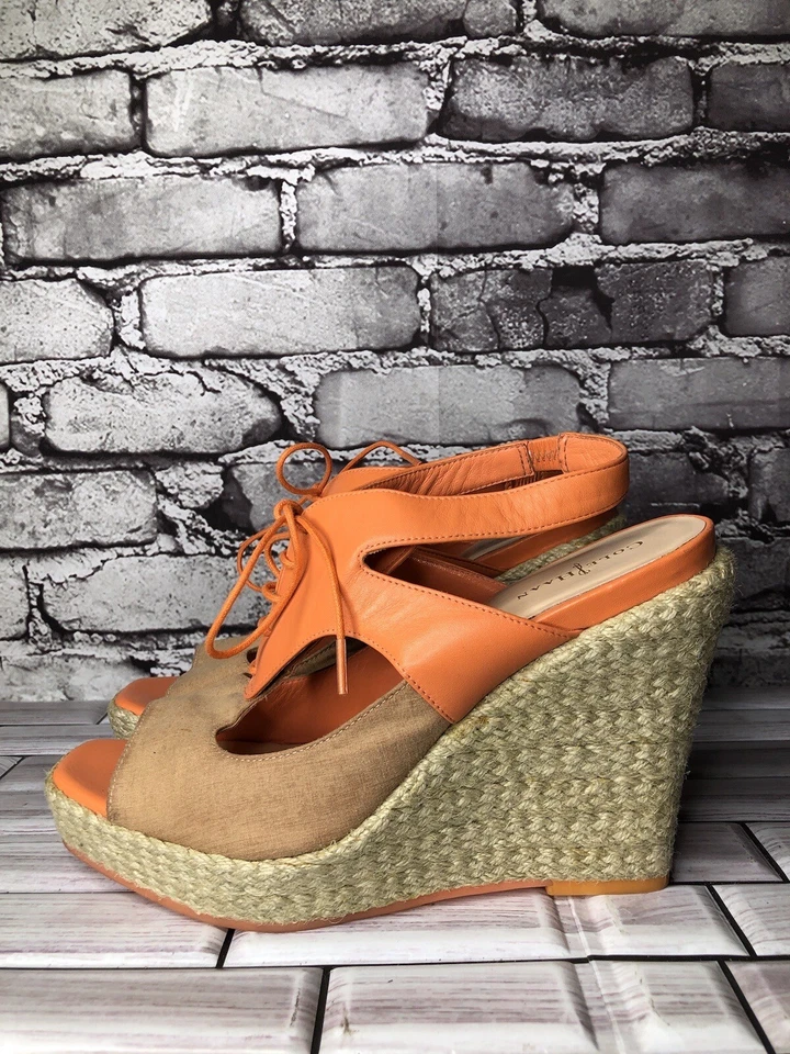 Cole Haan Orange Leather Lace Up Wedge Espadrilles Sandals Women Sz 9.5B US/40EU - Image 3 of 4