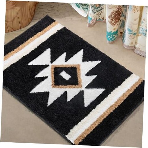 Bathroom Rugs Boho Bath Mat Non Slip Aztec Bath Rug, Soft 18"x24" Black