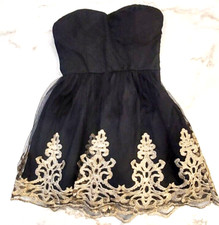 Windsor Mini Black Dress Women Size Medium Black Gold Strapless Lined Homecoming