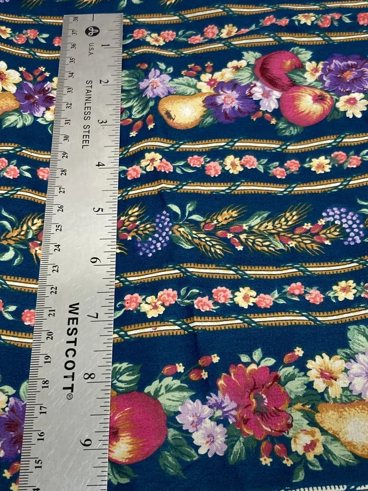 VTG Joan Kessler Concord Fabric Striped Grapes Apple Pear Flower Directional 29" - Image 2 of 3