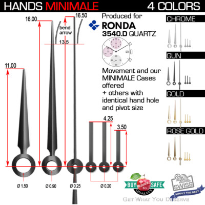 HANDS SET FOR MOVEMENT RONDA 3540D - CHRONOGRAPH, CHROME, GUN, GOLD, ROSE GOLD