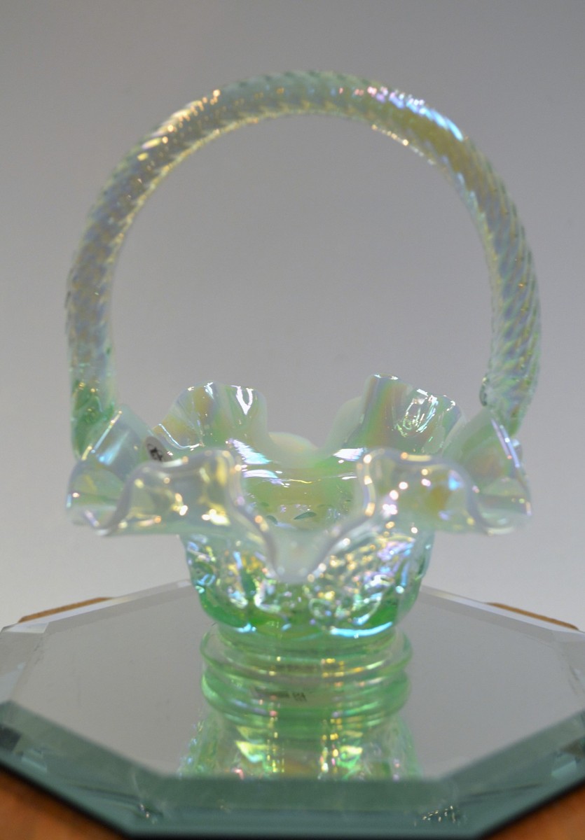 FENTON BASKET MINI Sea Green Opalescent Carnival 4585GY MIB
