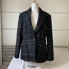 Sandro Paris Checked Tweed Blazer Jacket Women's Size 42 Black