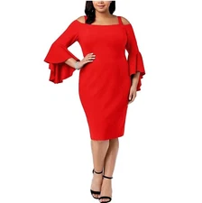 R & M Richards Womens Plus 14W Red Off The Shoulder Long Sleeve Dress NWT AH57
