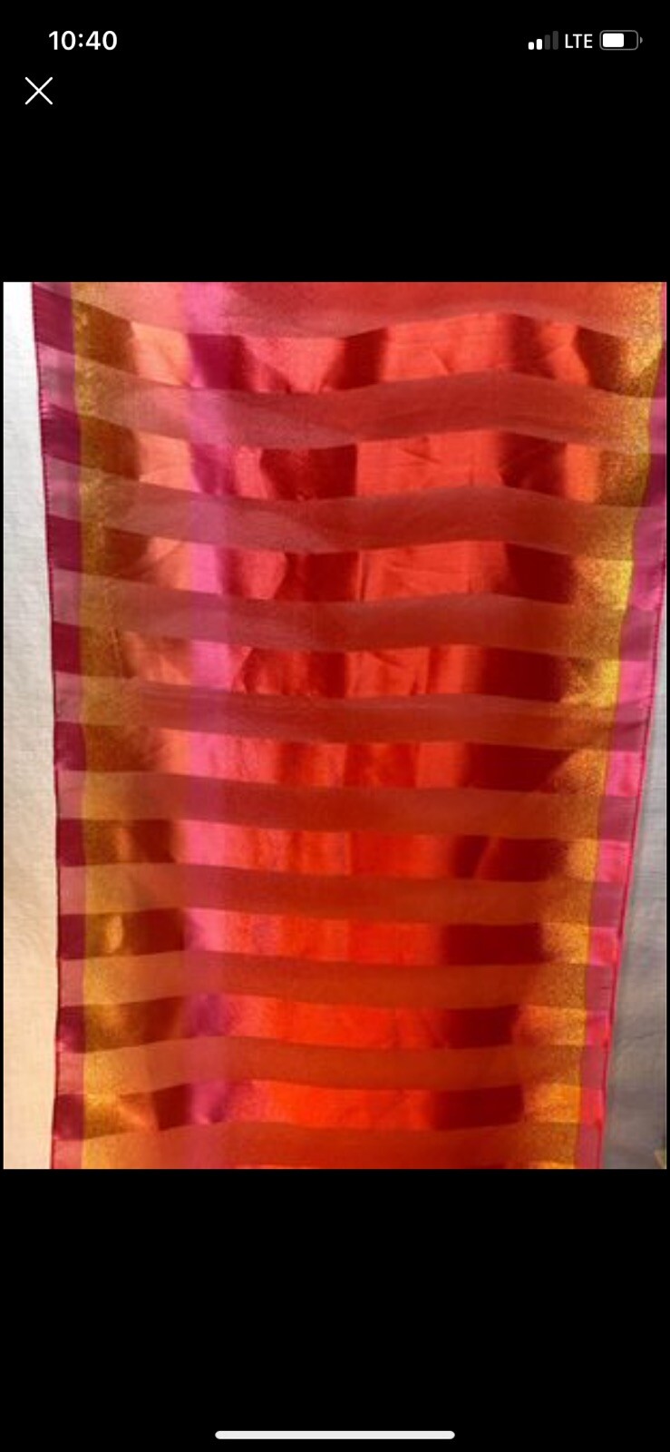 Italian-Made Rare Print Scarf 5ft x 15 in Red Pink Yellow-image