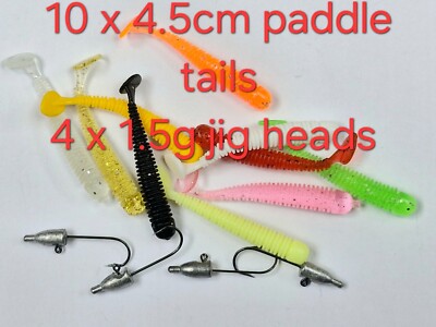 14 Stück Weichköder Set 10x4cm Paddelschwänze 4 x 1,5g Jighaken Barsch Forelle LRF