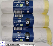 Swing Bin Liners With Drawstring 50L x 90 Bags Purio  Strong 63cm x 76cm 3 Packs