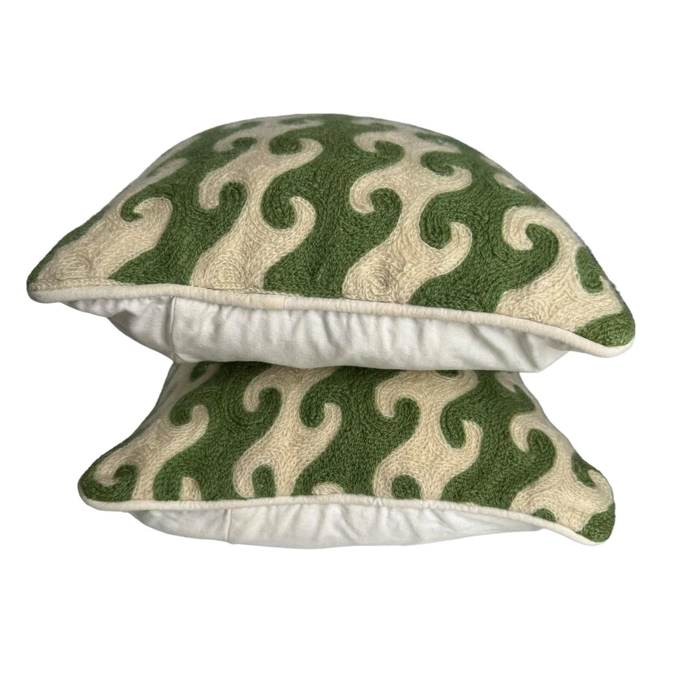 Safavieh Linos Almohada Cojín Verde Juego de 2 Lana Algodón Bordado Foto 3 de 4