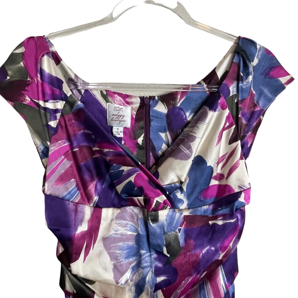 Vestido Suzi Chin para Maggy Boutique Mezcla de Seda Acanalado Talla 6 Foto 2 de 4