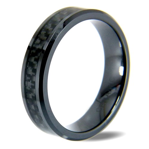 Black High-Tech Ceramic and Carbon Fibre Wedding Engagement Ring 6mm Wide RG129 - Picture 2 of 10
