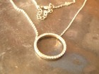 Choker Chain Necklace Silver Tone Dainty Pave Rhinestone Open Circle Pendant