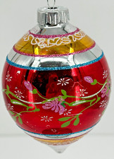 Christopher Radko Shiny Brite Christmas Confetti Red Floral Teardrop Ornament