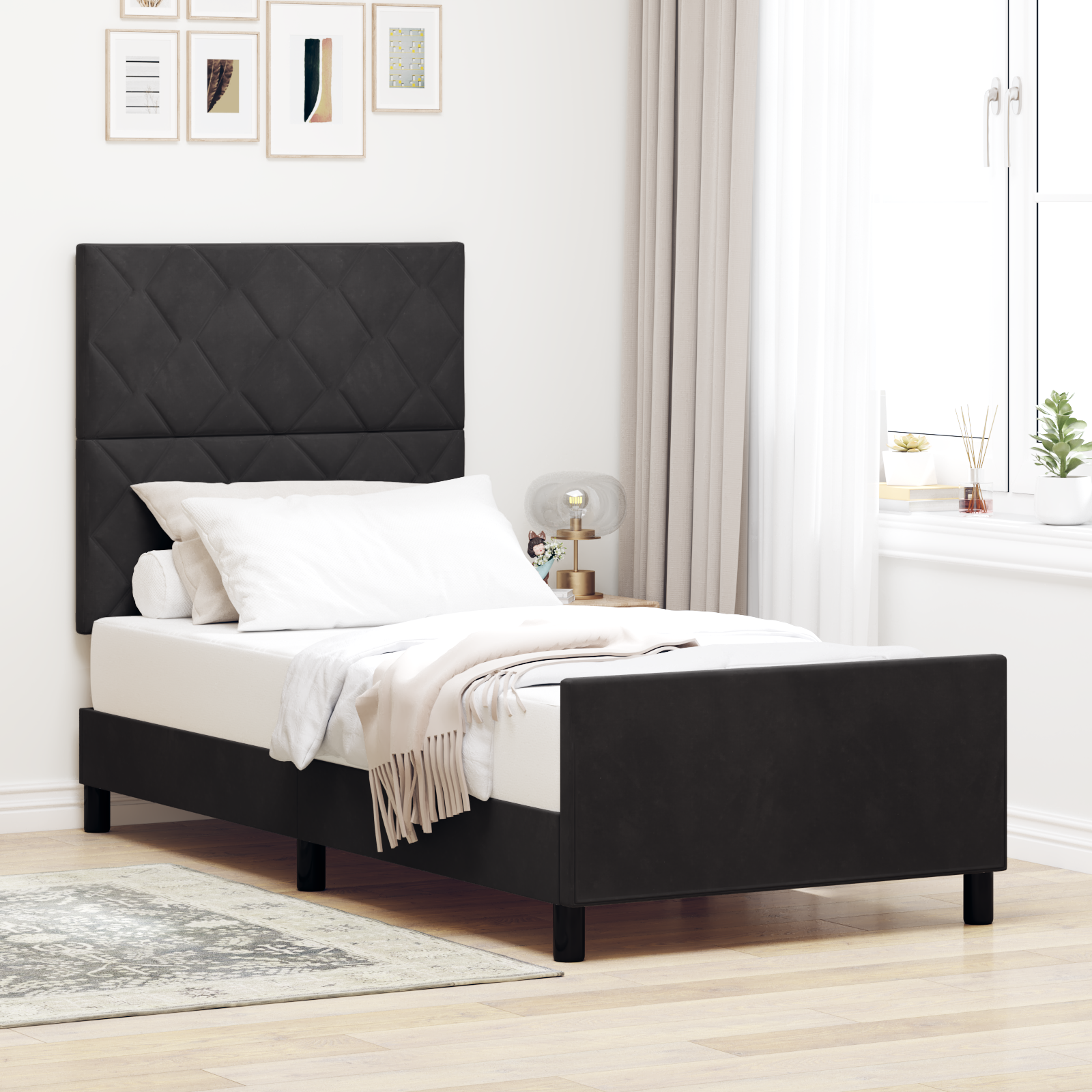 Struttura Letto Nera 90x190 cm in Velluto