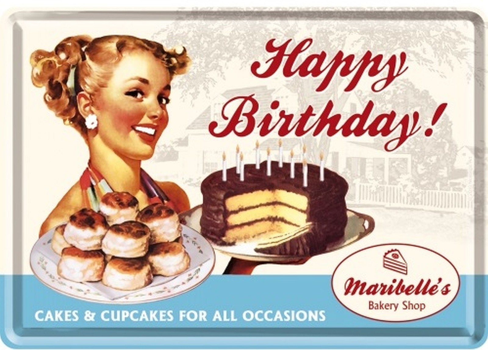 Nostalgic Art Happy Birthday Bakery Shop Torte Bäcker Blechpostkarte