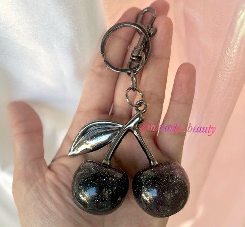 BLACK Glitter Cherry Bag Purse Charm Keychain | For Crossbody, Top Handle , Tote