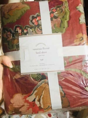 Pottery Barn Vanessa Floral Palampore Bedskirt Terracotta Red Full New. 