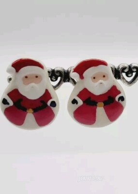 Christmas Earrings Santa Claus Clip on Ceramic 1 in Vintage Holiday 
