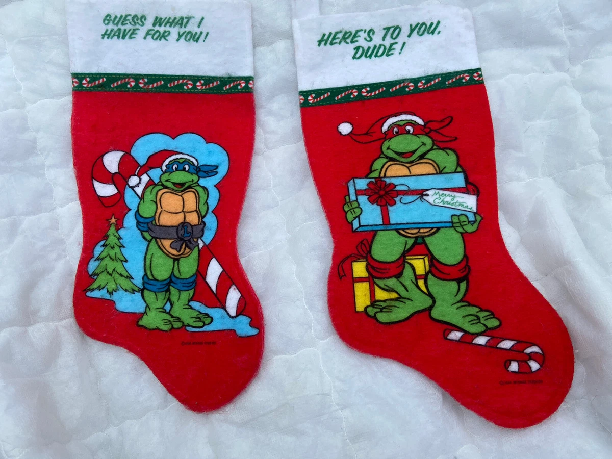 SET OF 2 Vintage Ninja Turtles Christmas Stockings Raphael & Leonardo Felt 1 NWT