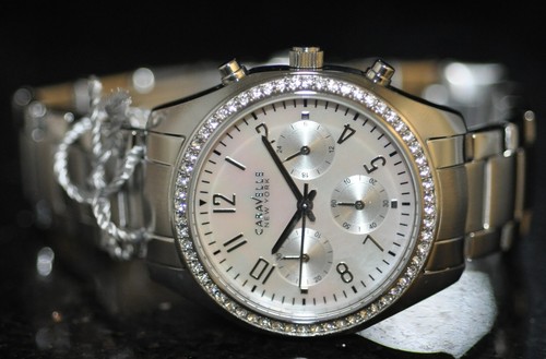 Caravelle New York Ladies Silver MOP Dial Crystal Accent Steel Watch 43L159