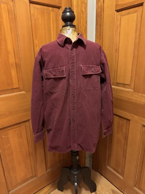 LL Bean Shirt Men's L Burgundy Chamois Heavy Flannel Chore Workwear