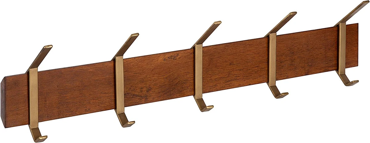 Rossmore Modern 5 Hook Shelf, Walnut and Gold, Mid-Century Coat